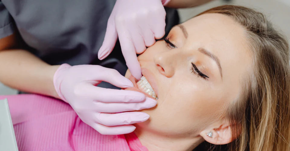 Zabieg wybielania zębów u dentysty.